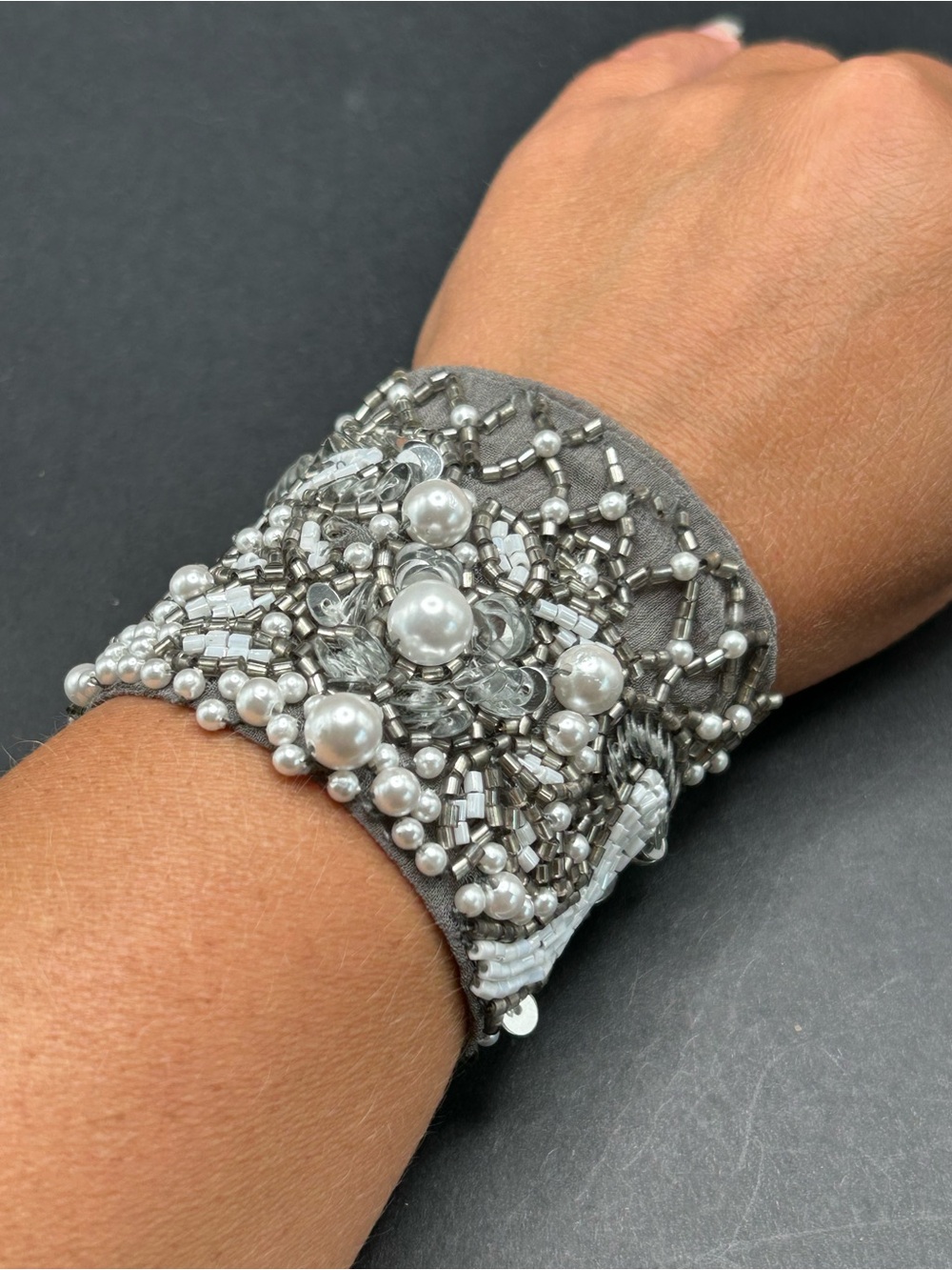 Mignonne Gavigan Faux Pearl, Sequined Beaded Silk Wrap Bracelet